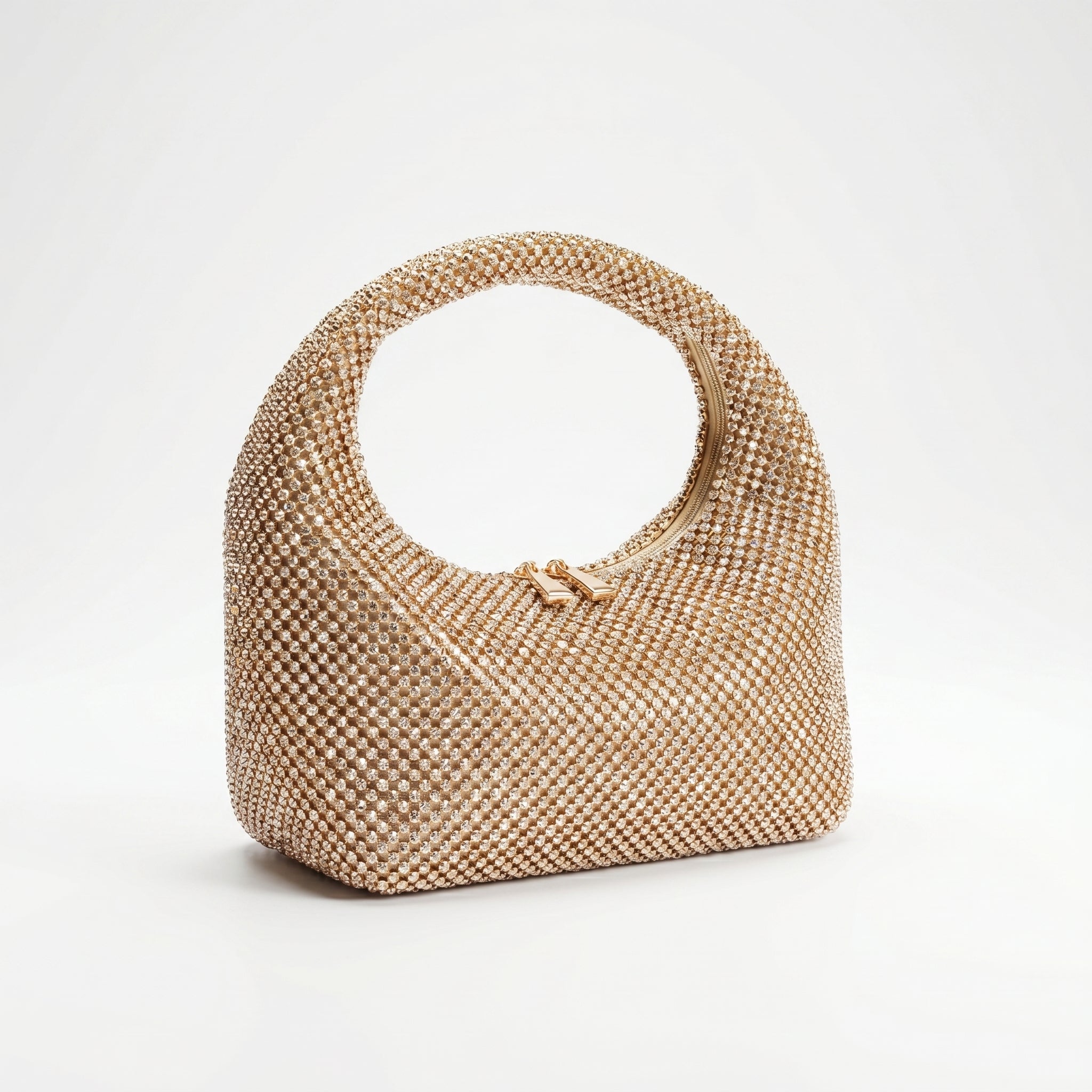 Stile Donna borsa da sera mesh strass oro scintillante donna – vista frontale