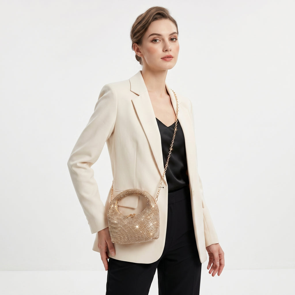 Stile Donna borsa da sera mesh strass oro - prova 1