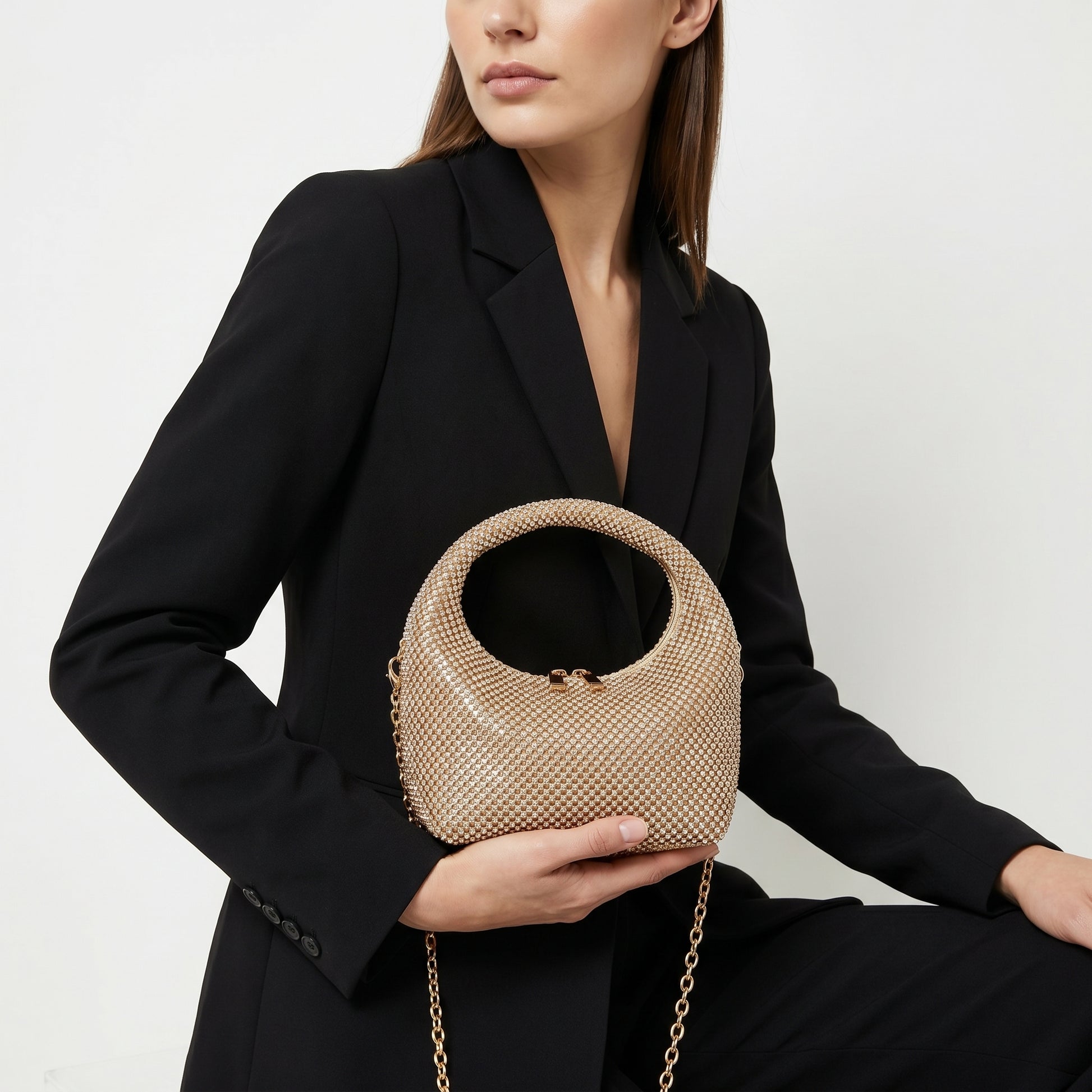 Stile Donna borsa da sera mesh strass oro - prova 2