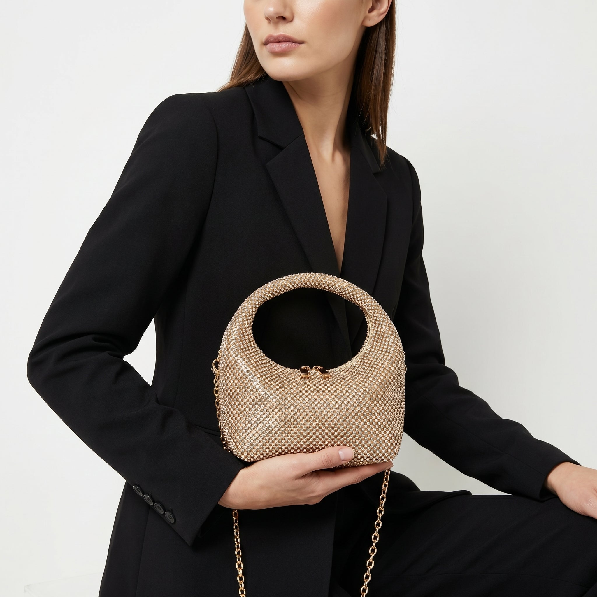 Stile Donna borsa da sera mesh strass oro - prova 2