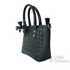 Borsa della Spesa in Ecopelle Nera Intrecciata con Dettaglio Sciarpa - Stile Donna Bags
