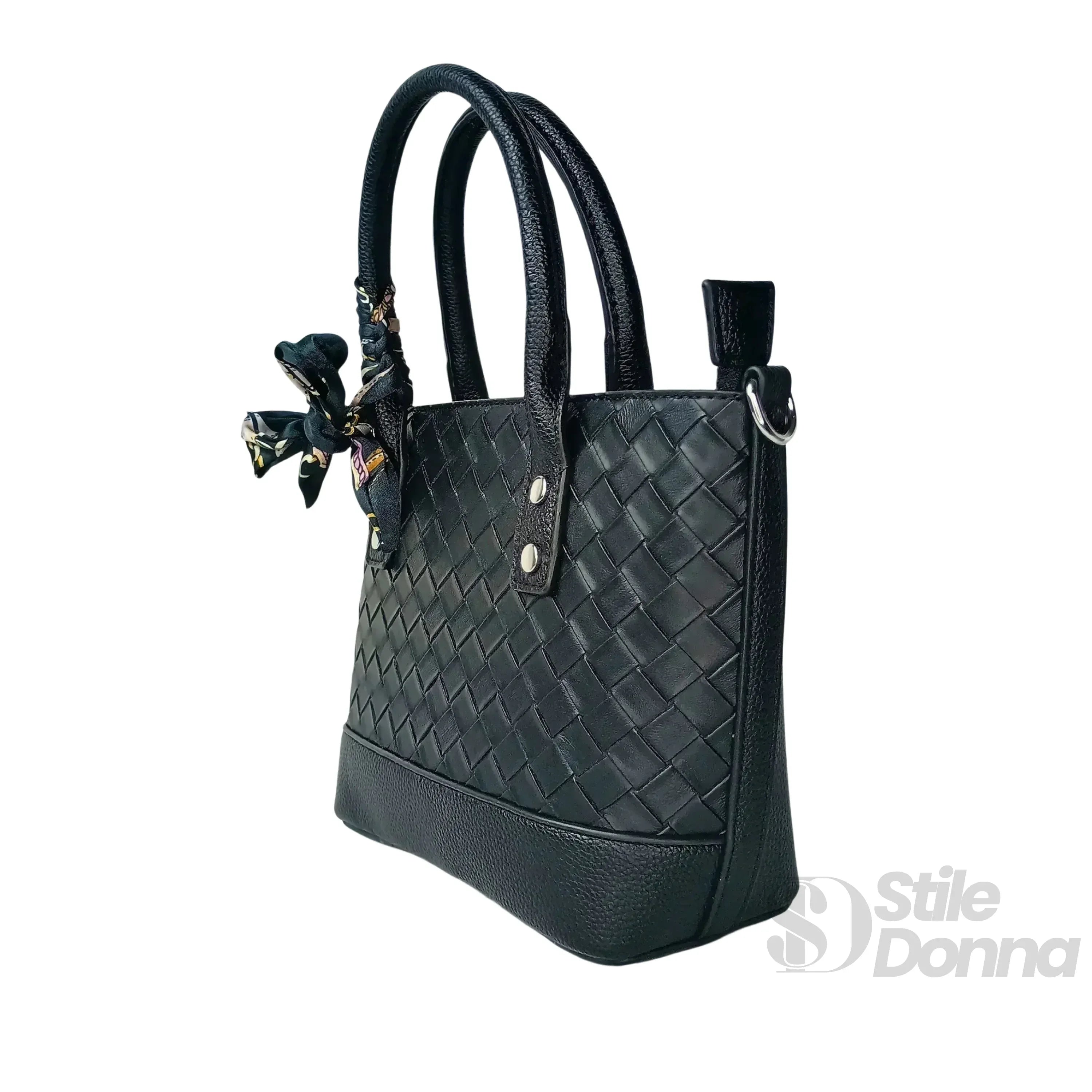 Stile Donna borsa shopper ecopelle nera intrecciata – interno e tasche