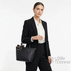 Borsa della Spesa in Ecopelle Nera Intrecciata con Dettaglio Sciarpa - Stile Donna Bags