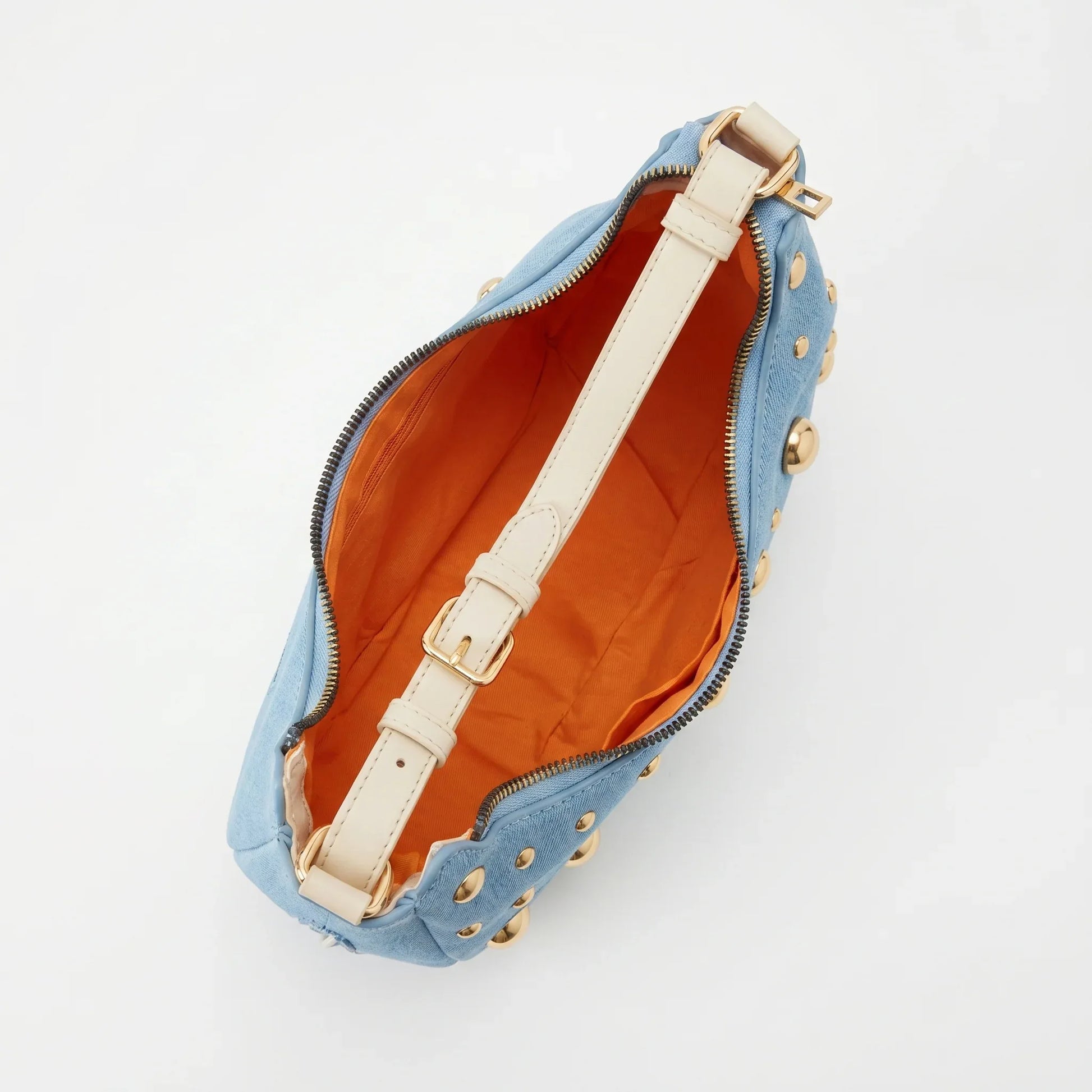 Stile Donna borsa denim blu con tracolla rimovibile – vista dall'alto