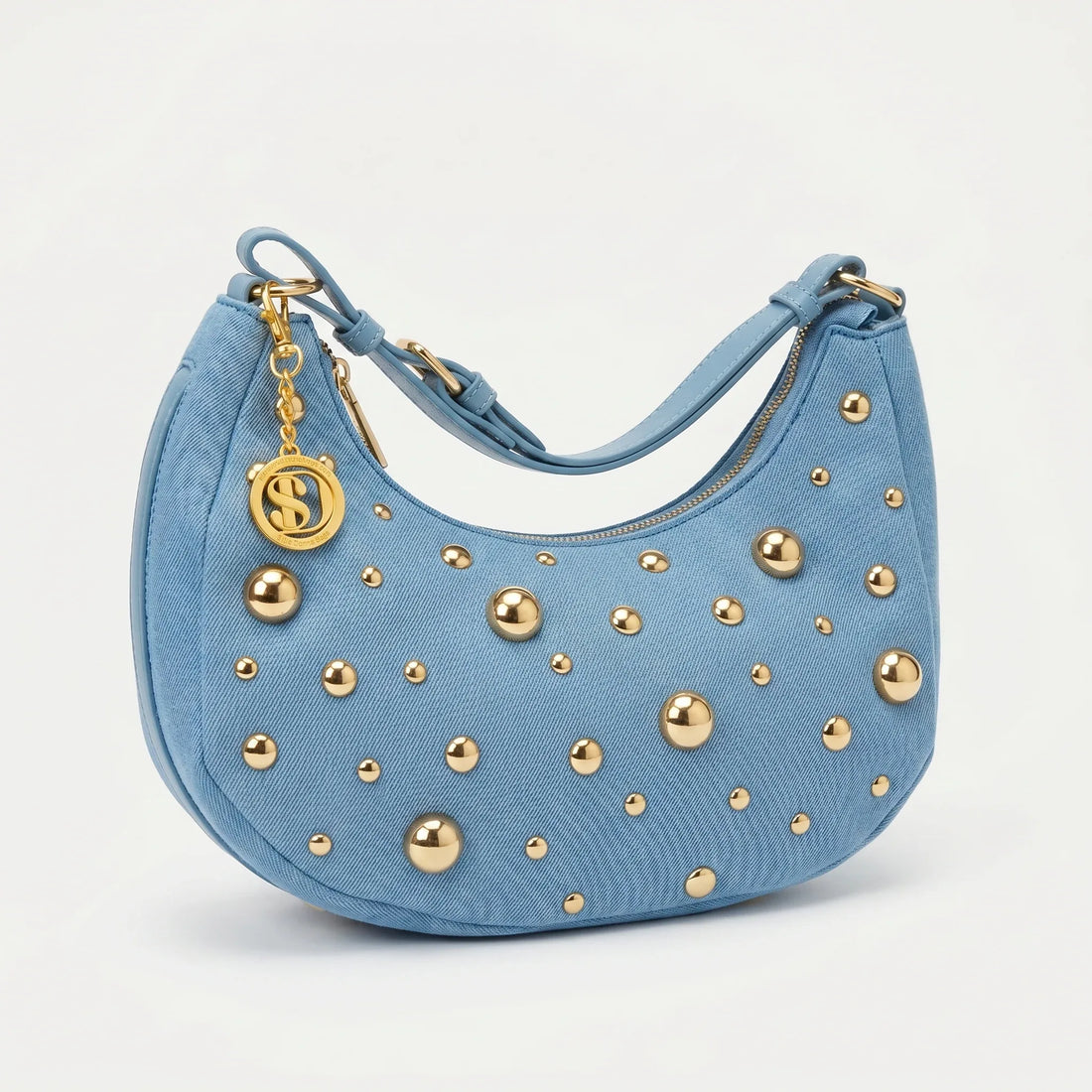 Borsa in Denim con Tracolla Rimovibile e Chiusura a Cerniera