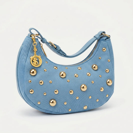 Stile Donna borsa denim blu con tracolla rimovibile – vista posteriore
