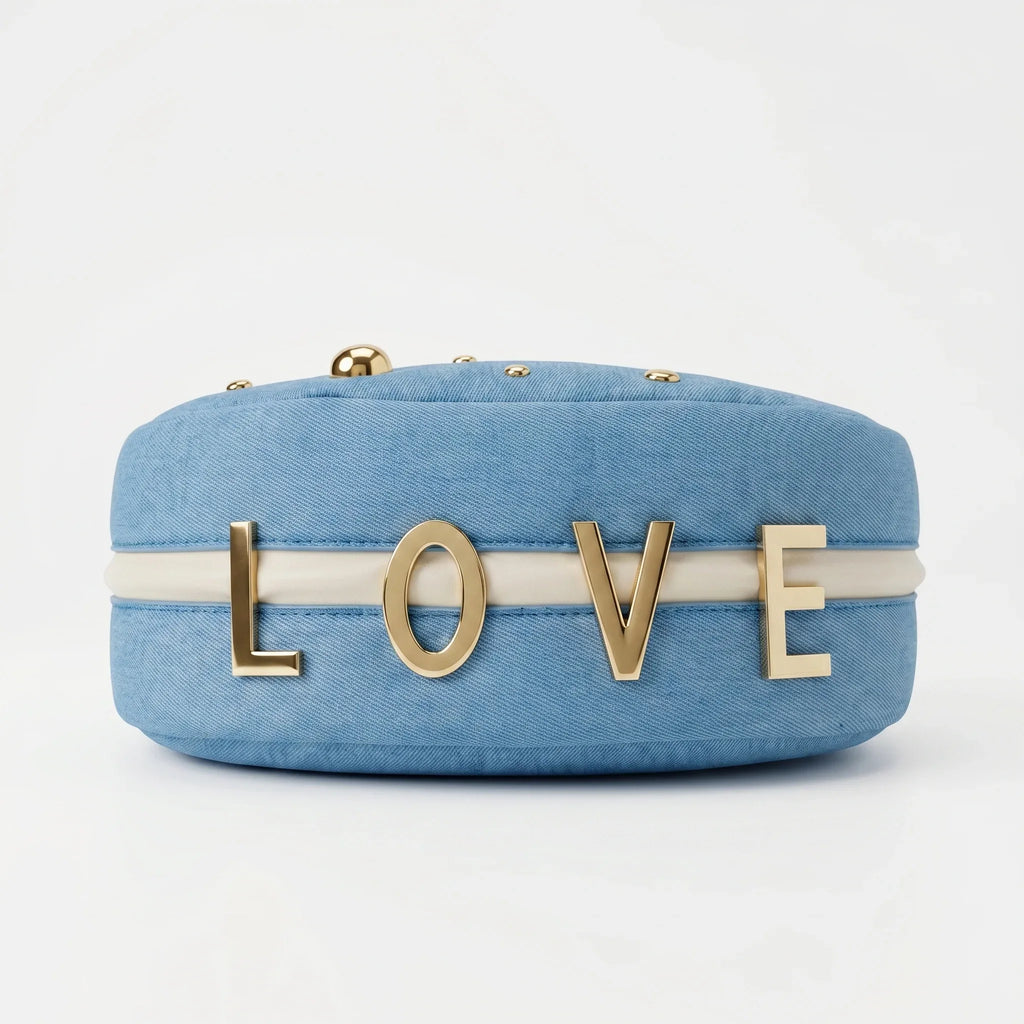 Stile Donna borsa denim blu con tracolla rimovibile – interno e tasche