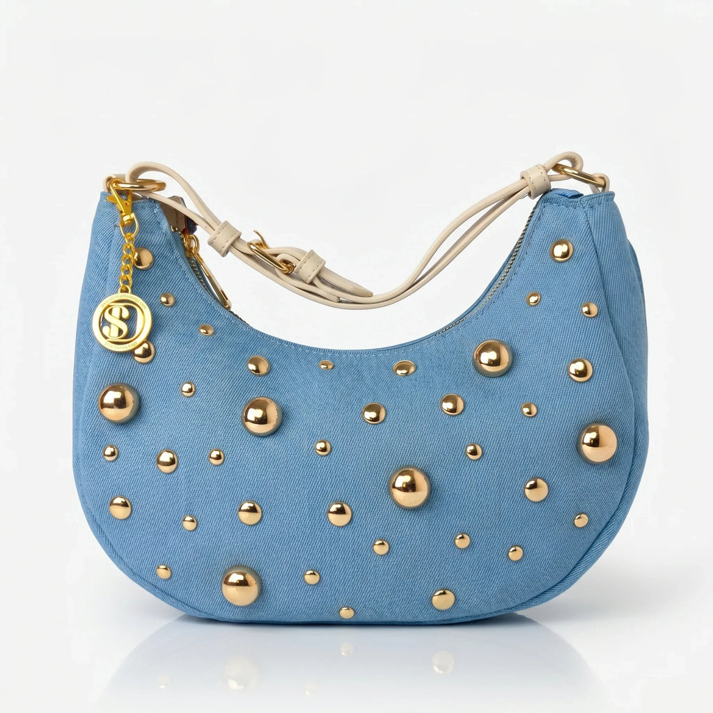 Borsa in Denim con Tracolla Rimovibile e Chiusura a Cerniera - Stile Donna Bags