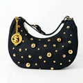 Stile Donna borsa denim nera con tracolla rimovibile e chiusura a cerniera donna – vista frontale