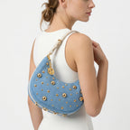 Borsa in Denim con Tracolla Rimovibile e Chiusura a Cerniera - Stile Donna Bags