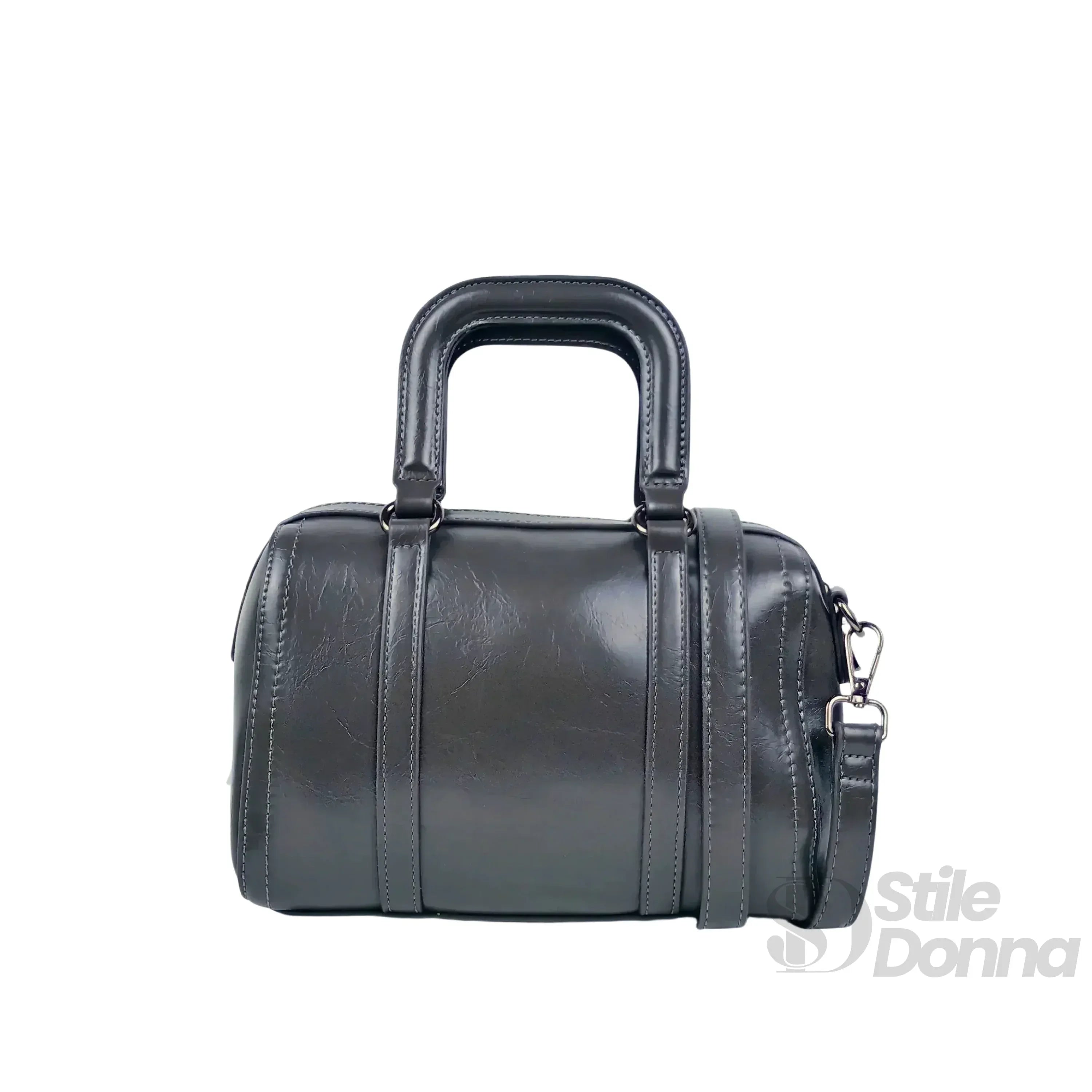 Stile Donna borsa ecopelle grigio scuro con tracolla removibile – dettaglio esterno