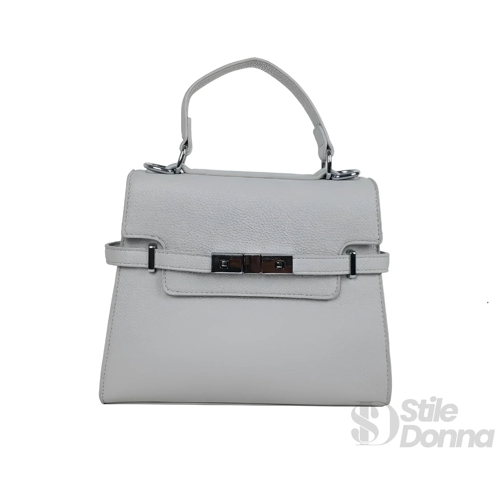 Stile Donna borsa ecopelle PU grigio testurizzata con tracolla rimovibile – dettaglio esterno