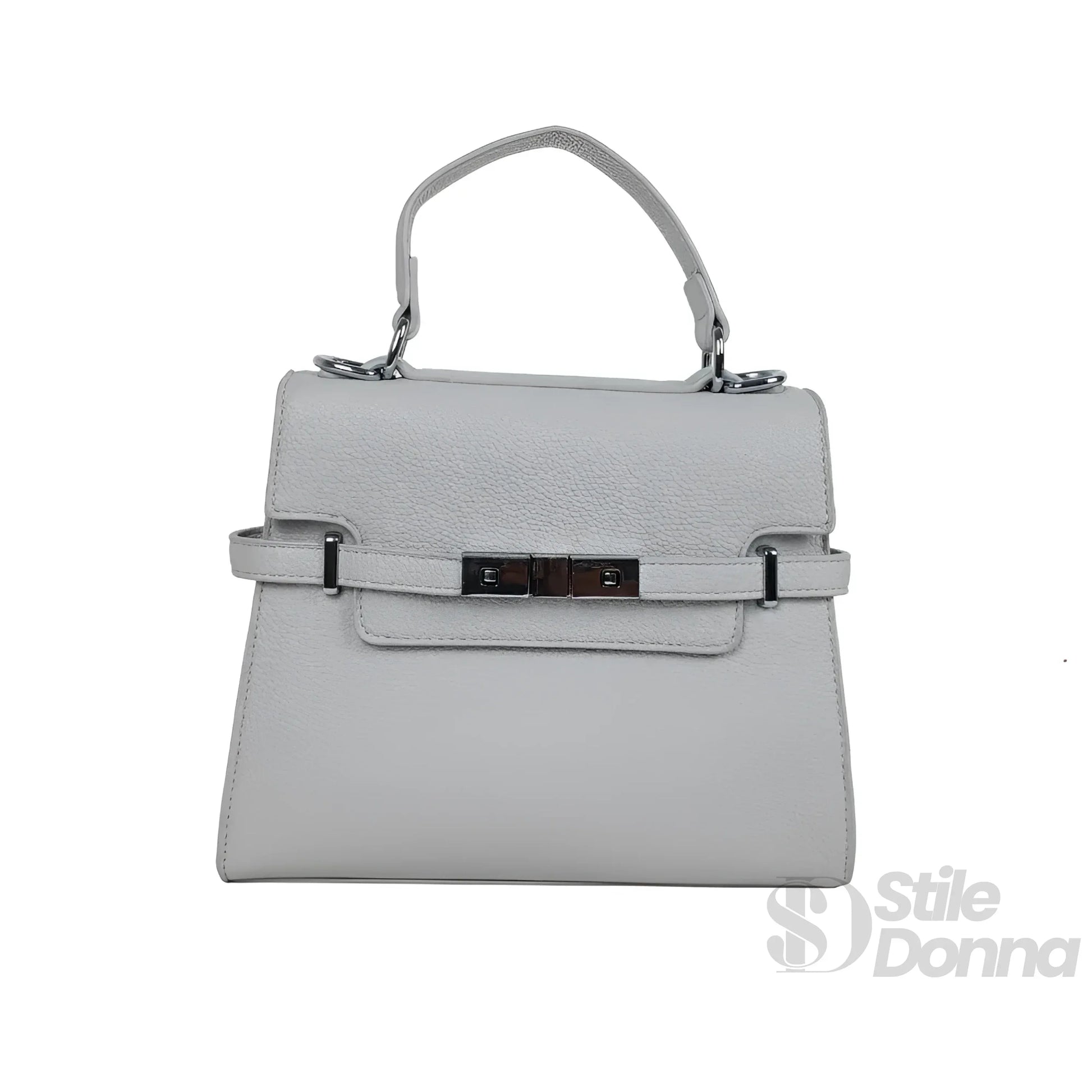 Stile Donna borsa ecopelle PU grigio testurizzata con tracolla rimovibile – dettaglio esterno