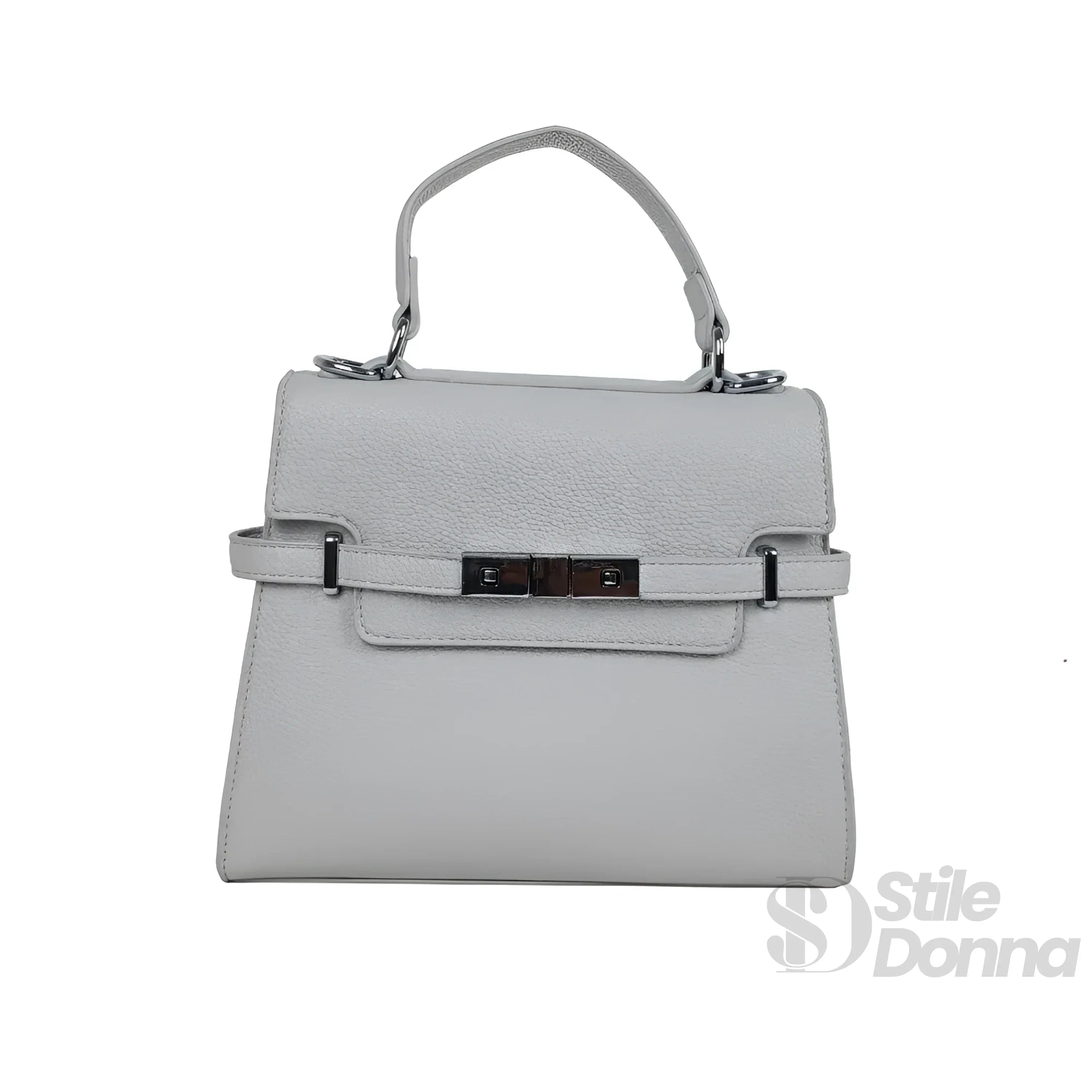 Stile Donna borsa ecopelle PU grigio testurizzata con tracolla rimovibile – dettaglio esterno