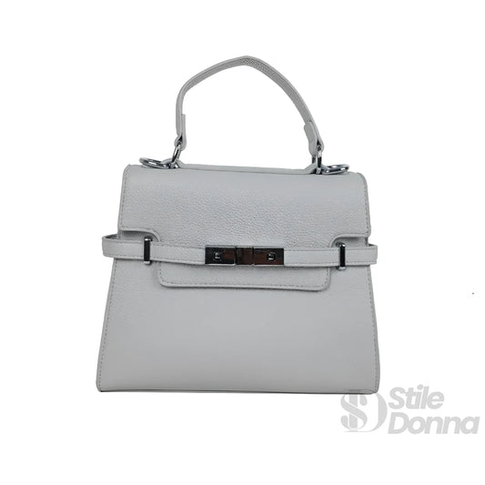 Stile Donna borsa ecopelle PU grigio testurizzata con tracolla rimovibile – dettaglio esterno