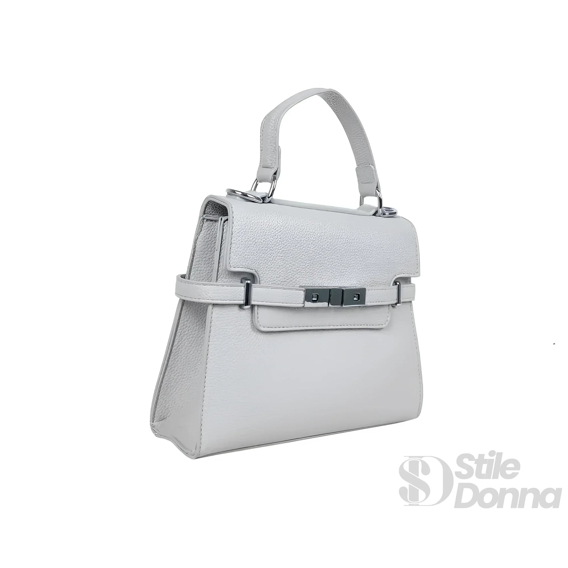 Stile Donna borsa ecopelle PU grigio testurizzata con tracolla rimovibile – interno e tasche