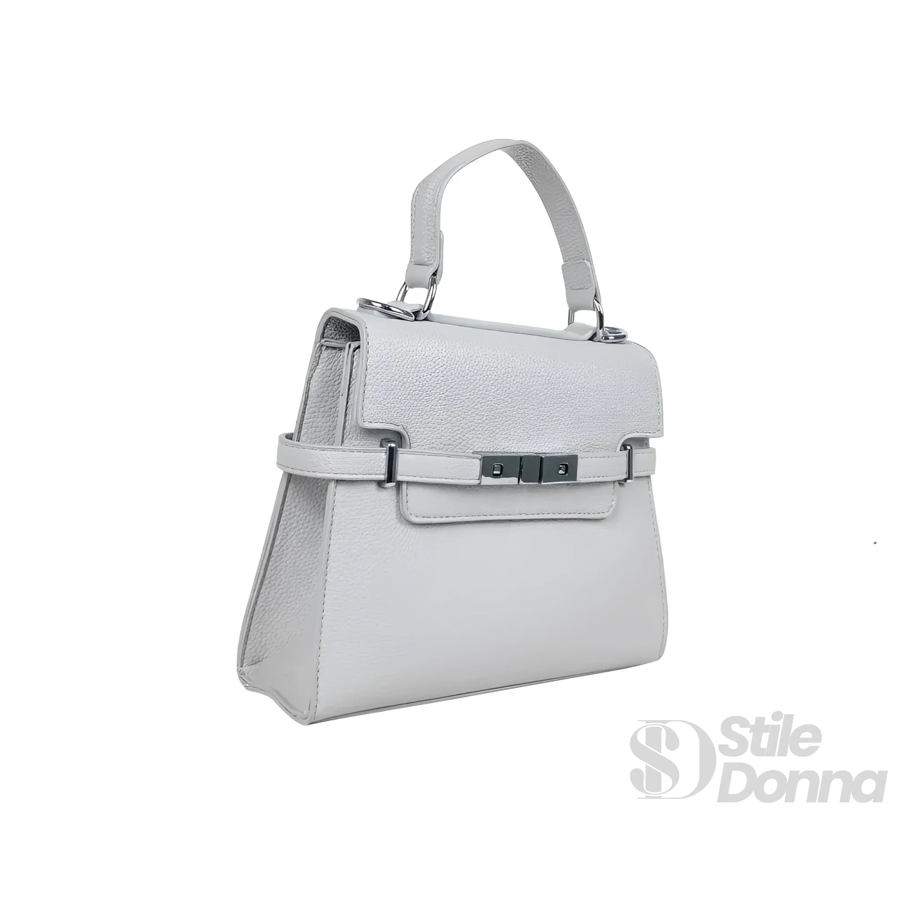Stile Donna borsa ecopelle PU grigio testurizzata con tracolla rimovibile – interno e tasche