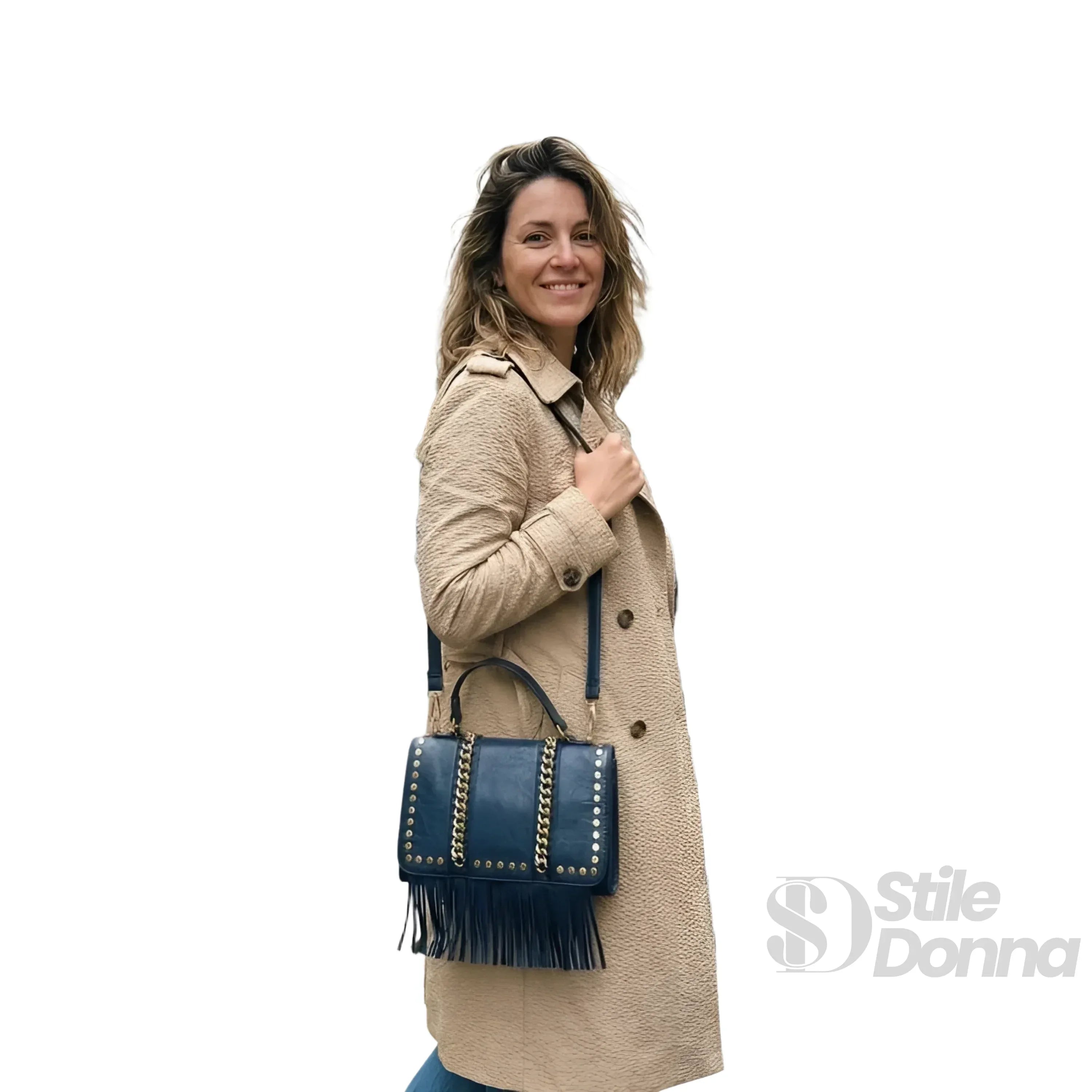Stile Donna borsa ecopelle blu pelle con tracolla removibile – vista laterale