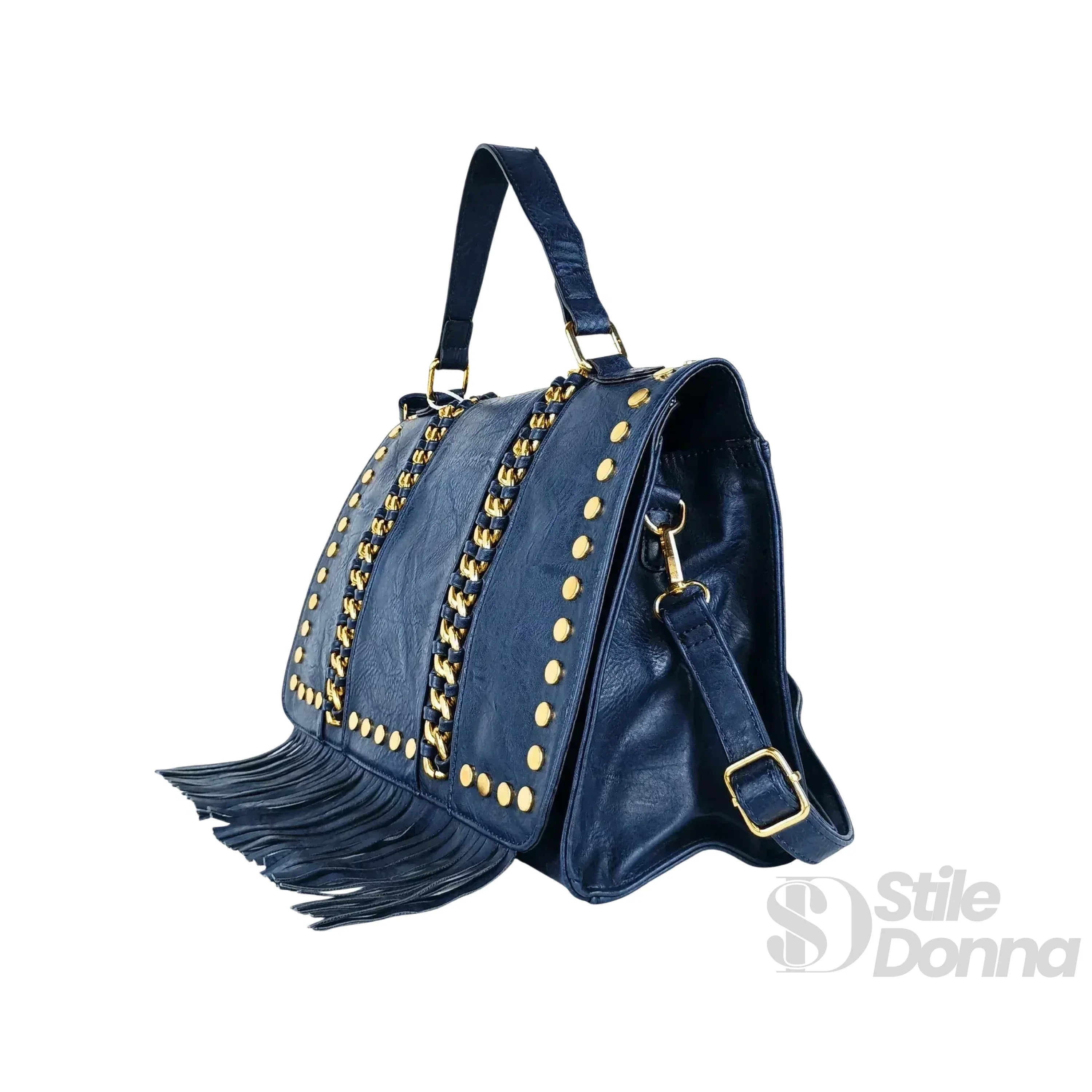 Stile Donna borsa ecopelle blu pelle con tracolla removibile – dettaglio esterno