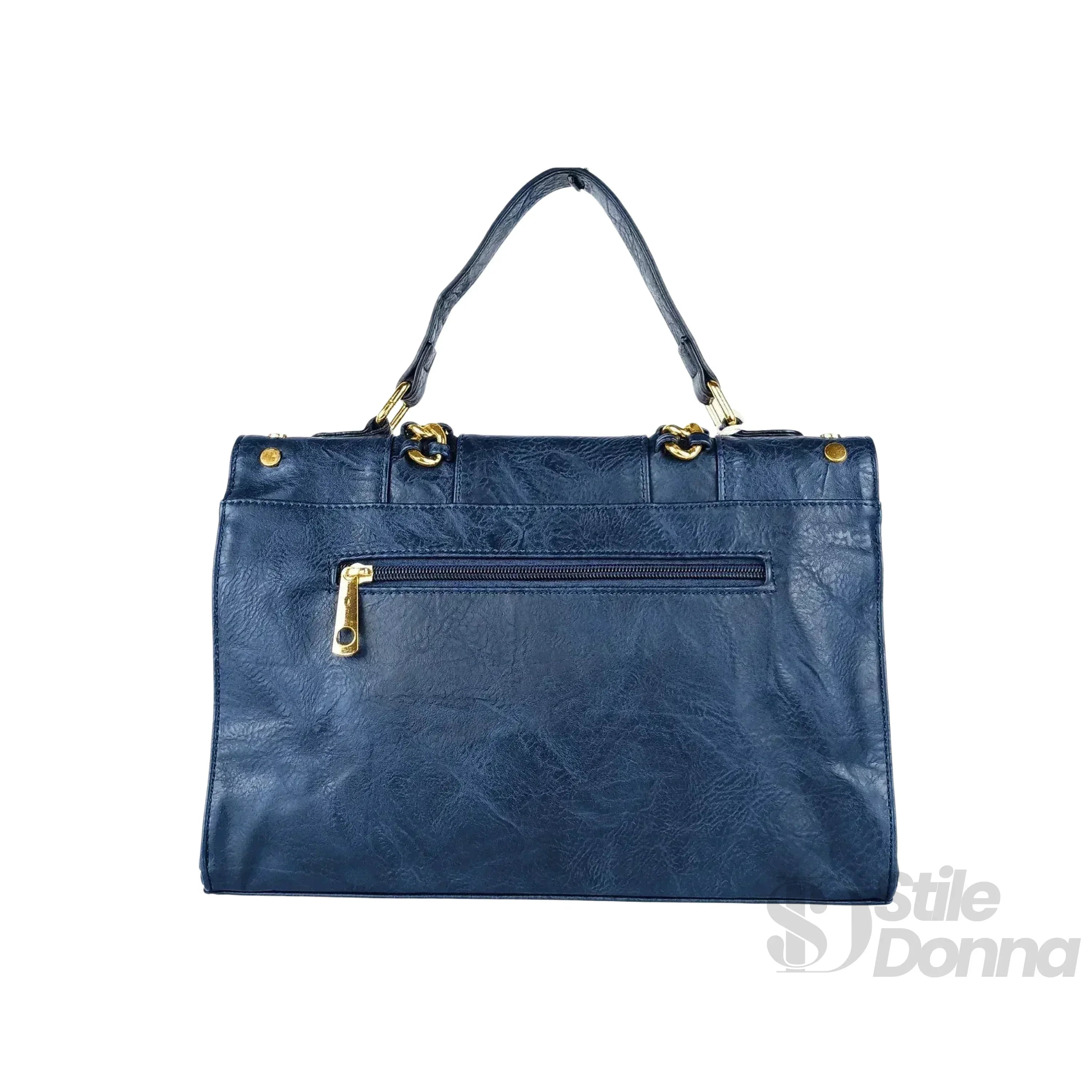 Stile Donna borsa ecopelle blu pelle con tracolla removibile – vista posteriore