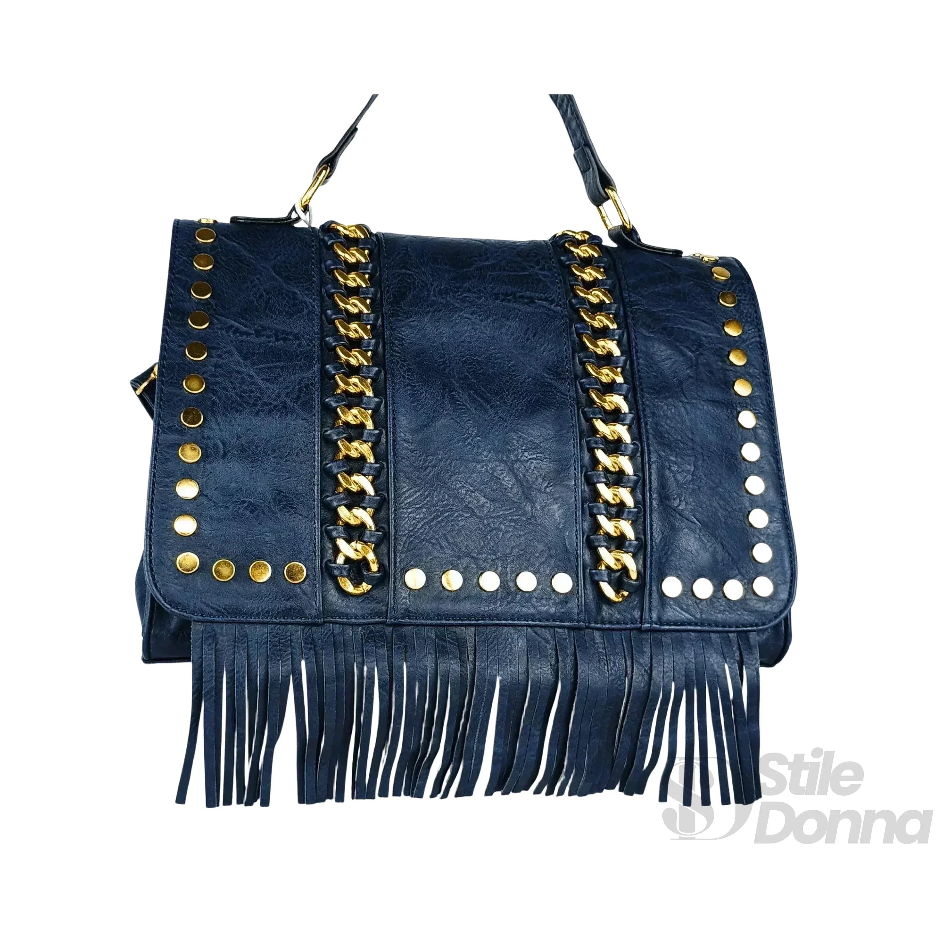 Stile Donna borsa ecopelle blu finta pelle con tracolla removibile – interno e tasche