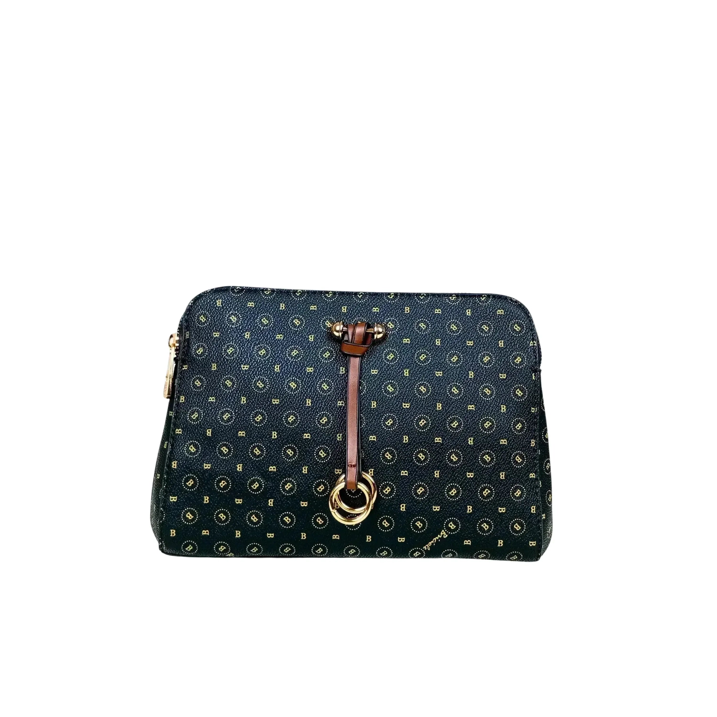 Briciole borsa a tracolla ecopelle nera con monogramma donna – vista frontale