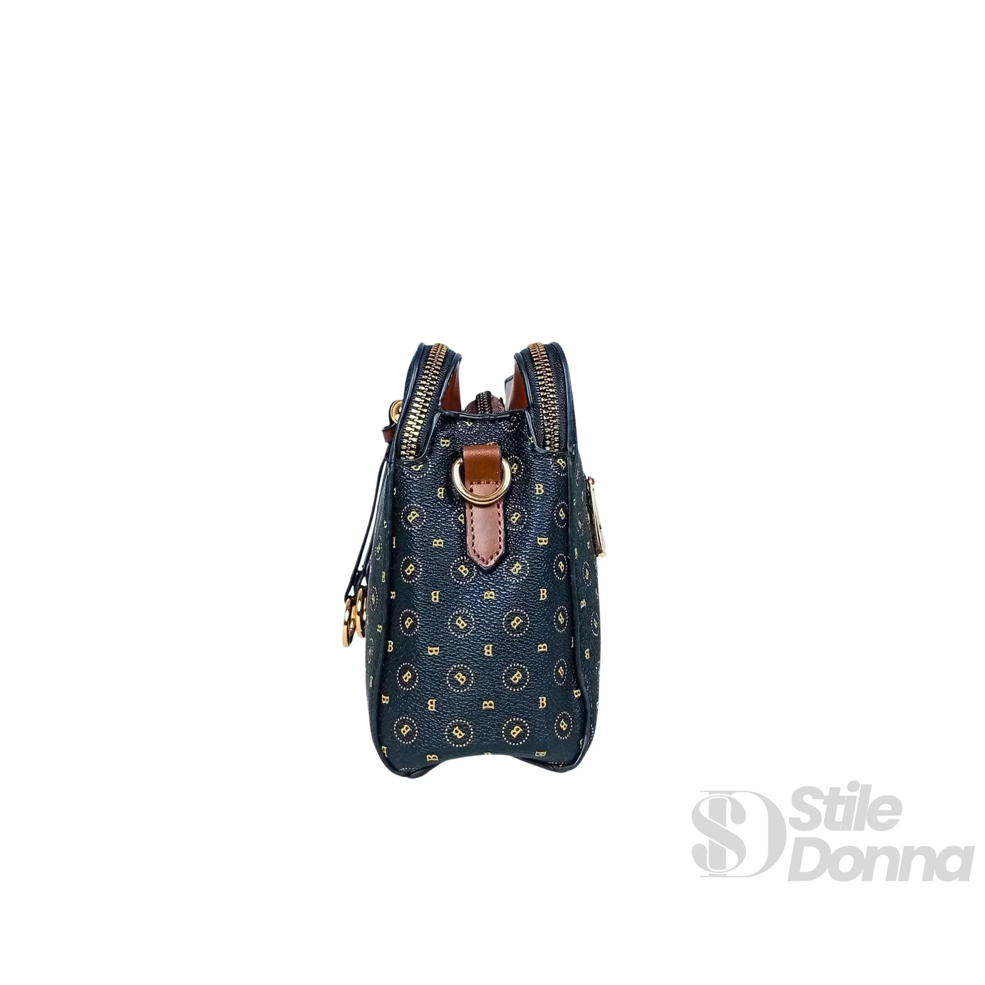Briciole borsa a tracolla ecopelle blu scuro con monogramma – dettaglio esterno