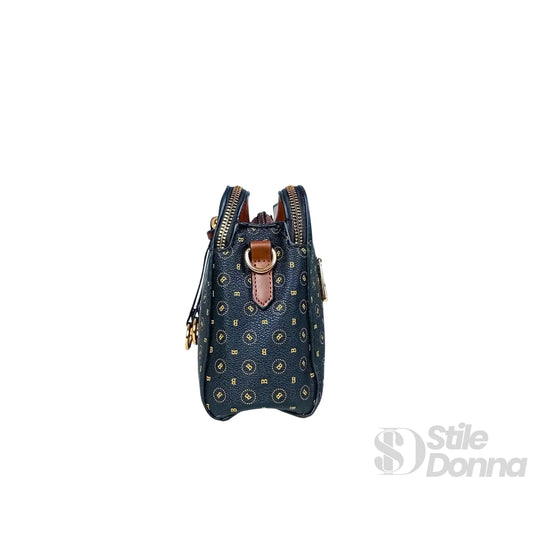 Briciole borsa a tracolla ecopelle blu scuro con monogramma – dettaglio esterno