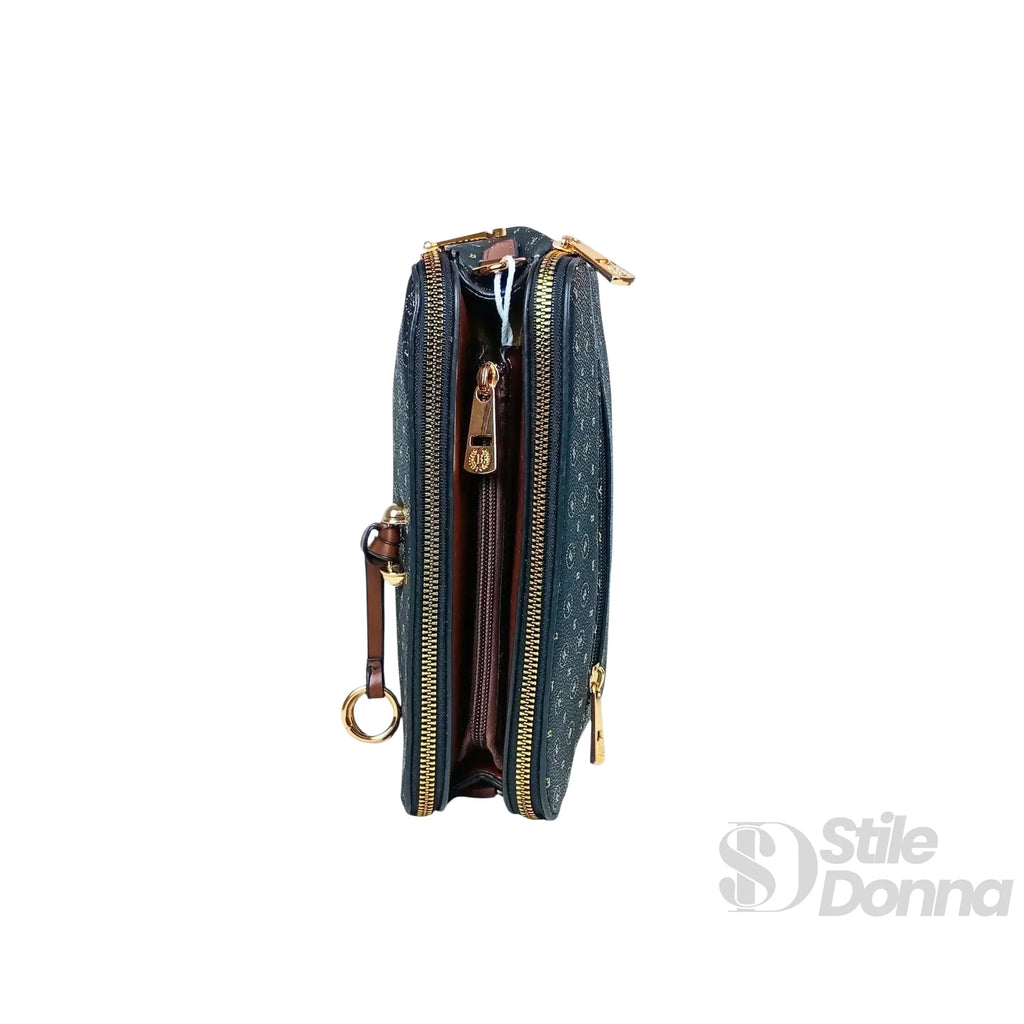 Briciole borsa a tracolla ecopelle nera con monogramma – vista posteriore