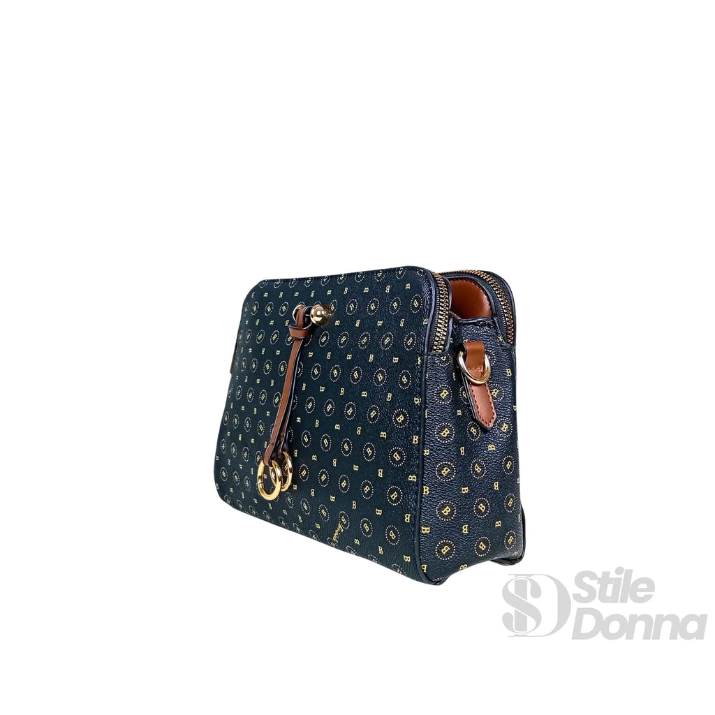 Briciole borsa a tracolla ecopelle nera con monogramma donna – borsa indossata