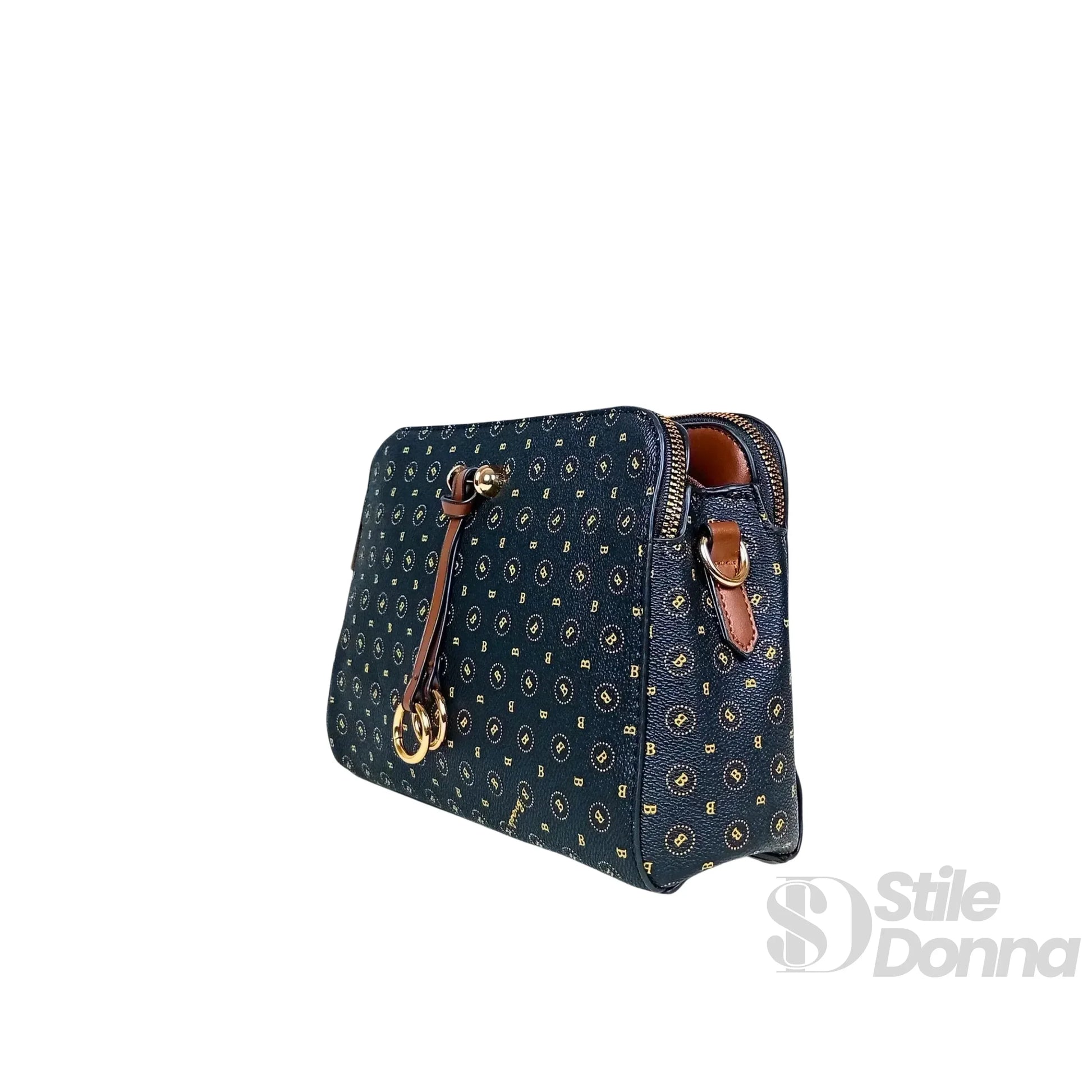 Briciole borsa a tracolla ecopelle nera con monogramma donna – borsa indossata