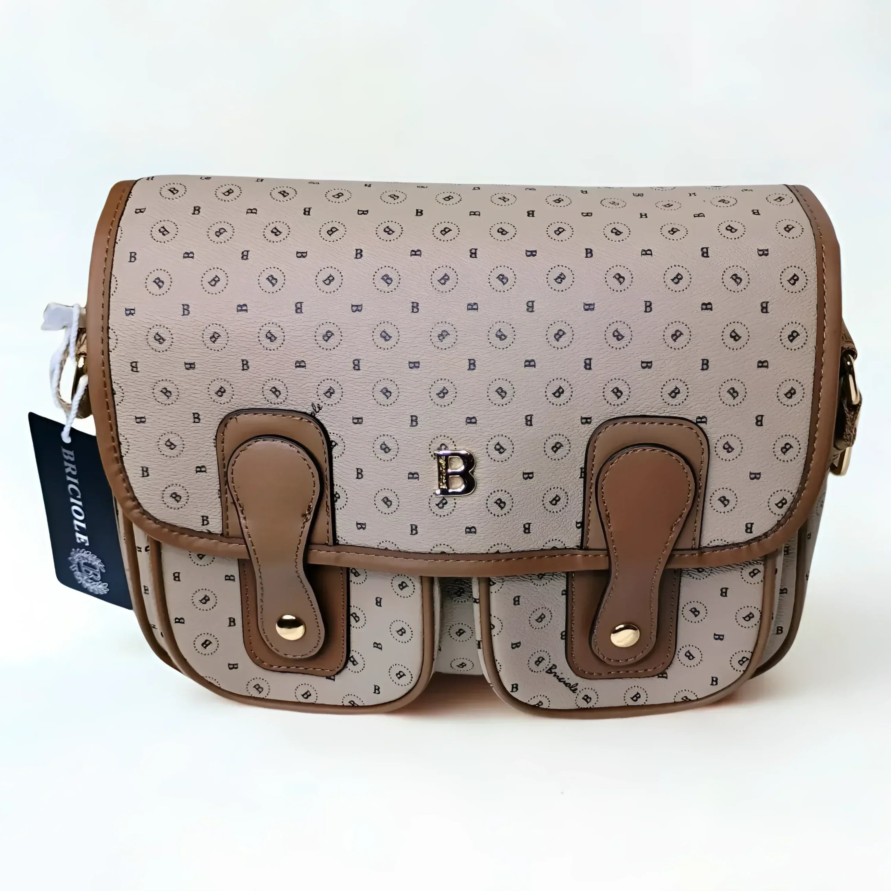 Briciole borsa a tracolla ecopelle beige dettagli oro donna – vista frontale