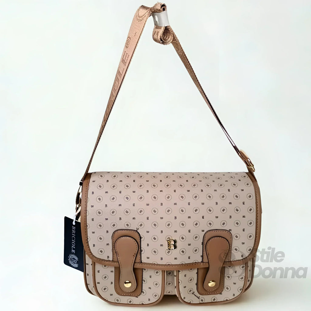 Briciole borsa a tracolla ecopelle beige dettagli oro – dettaglio esterno