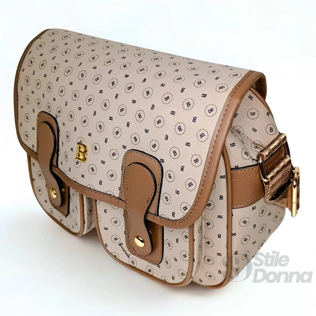 Briciole Borsa a Tracolla in Ecopelle Beige con Dettagli Oro
