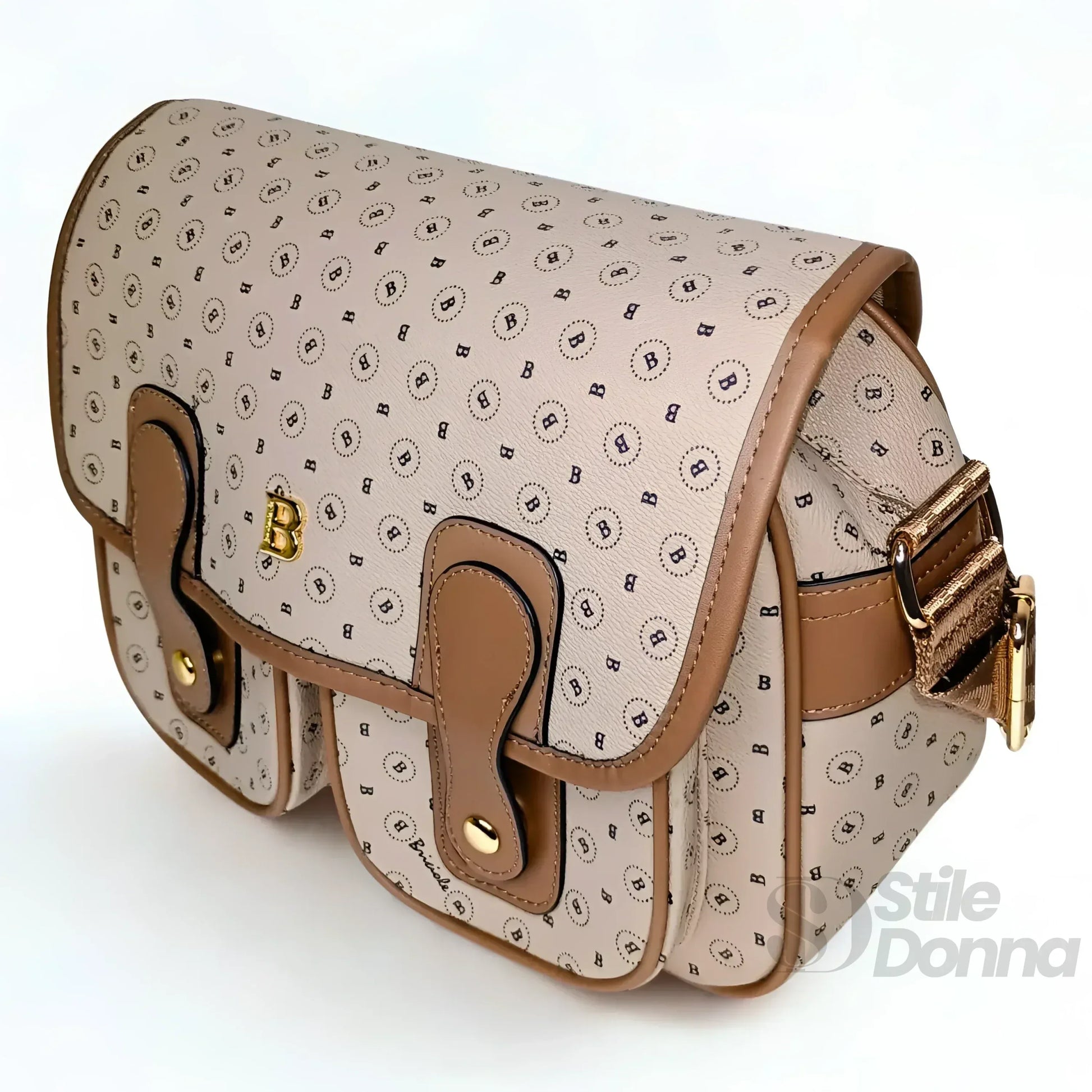 Briciole borsa a tracolla ecopelle beige dettagli oro – vista posteriore