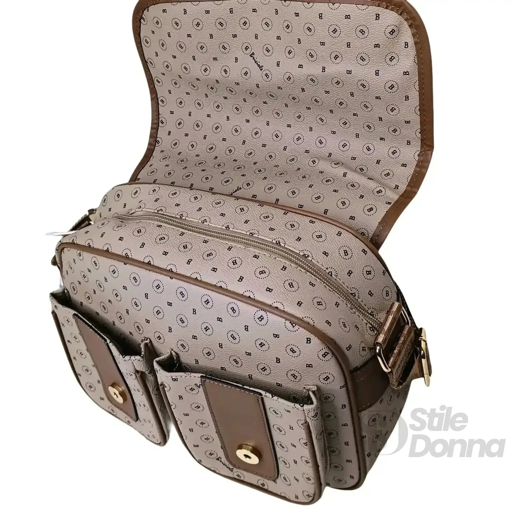 Briciole borsa a tracolla ecopelle beige dettagli oro – interno e tasche