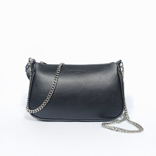 Camilla borsa a tracolla vera pelle made in Italy nera donna – vista frontale