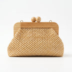 Borsa Caterina a Tracolla in Rafia con Cornice in Legno e Catena Dorata – Stile Donna