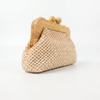Borsa Caterina a Tracolla in Rafia con Cornice in Legno e Catena Dorata – Stile Donna