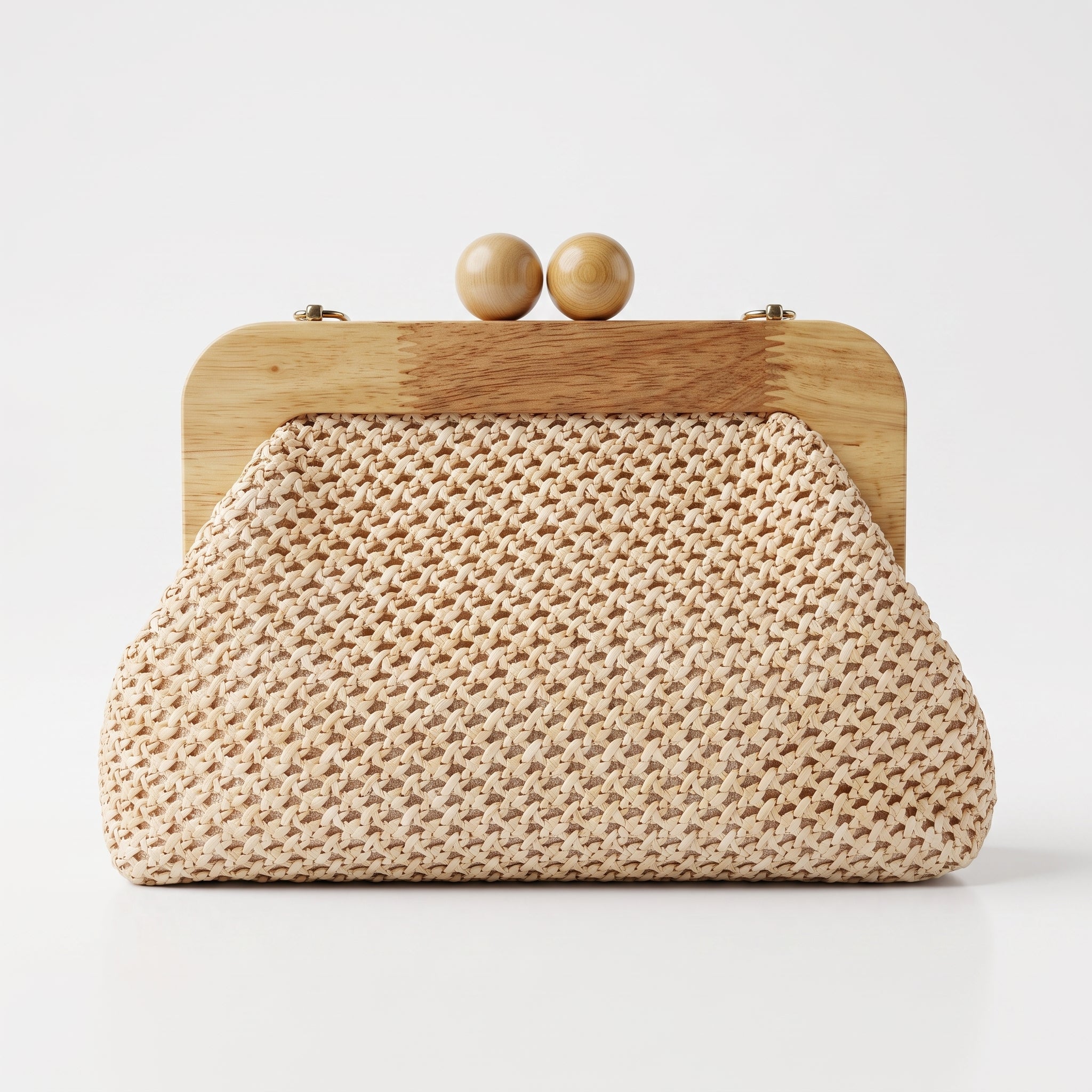 Borsa Caterina a Tracolla in Rafia con Cornice in Legno e Catena Dorata – Stile Donna - Borse a Tracolla - Stile Donna Bags