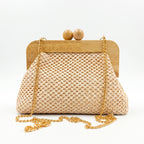 Borsa Caterina a Tracolla in Rafia con Cornice in Legno e Catena Dorata – Stile Donna