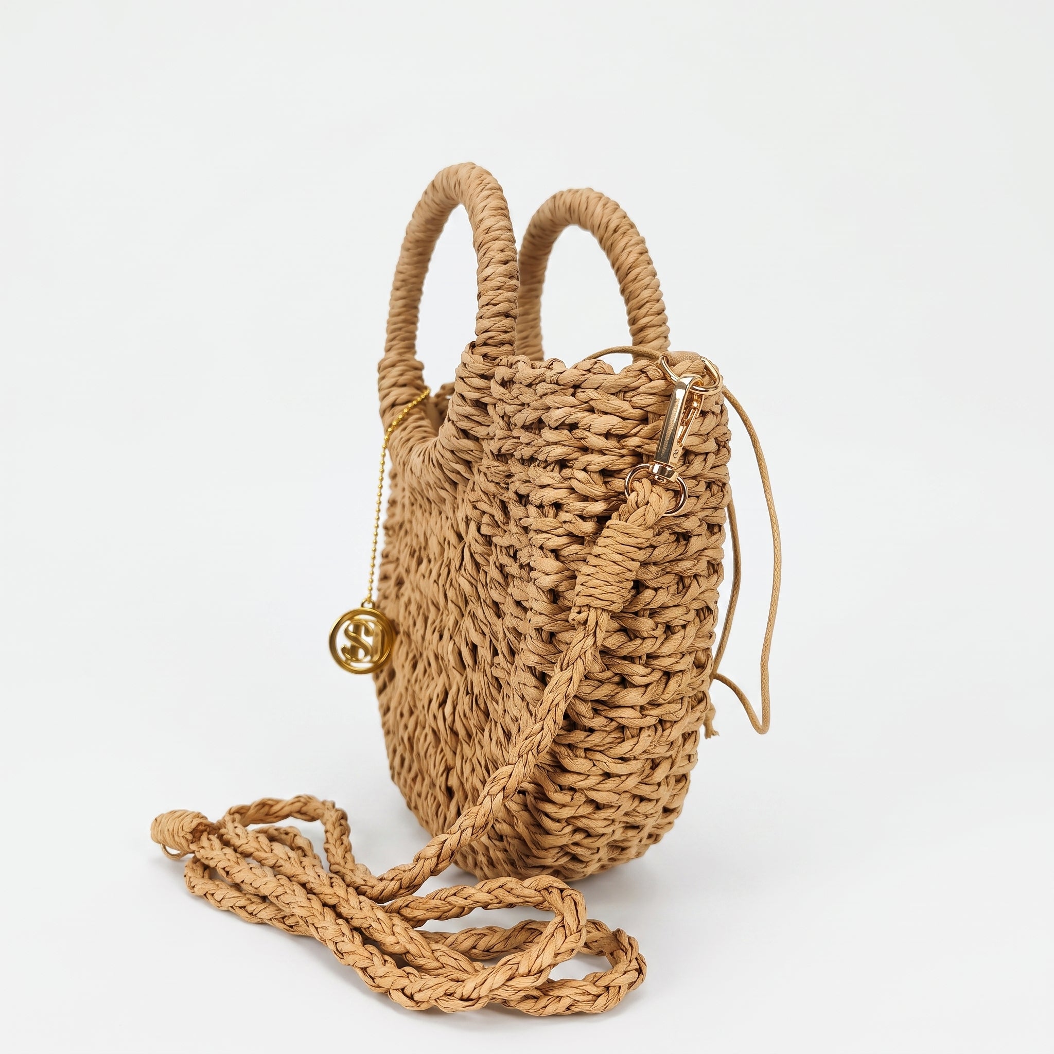 Borsa Alessia Semilunare in Rafia con Manici Circolari e Tracolla – Stile Donna