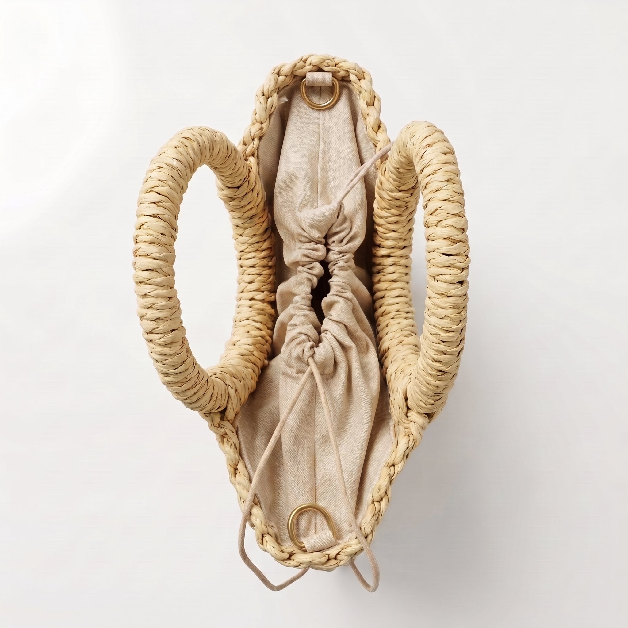 Borsa Alessia Semilunare in Rafia con Manici Circolari e Tracolla – Stile Donna