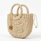 Borsa Alessia Semilunare in Rafia con Manici Circolari e Tracolla – Stile Donna