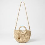 Borsa Alessia Semilunare in Rafia con Manici Circolari e Tracolla – Stile Donna