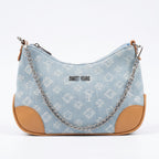 Borsa Hobo Sweet Years in Denim Jacquard con Catena e Tracolla Larga