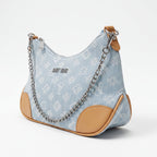 Borsa Hobo Sweet Years in Denim Jacquard con Catena e Tracolla Larga