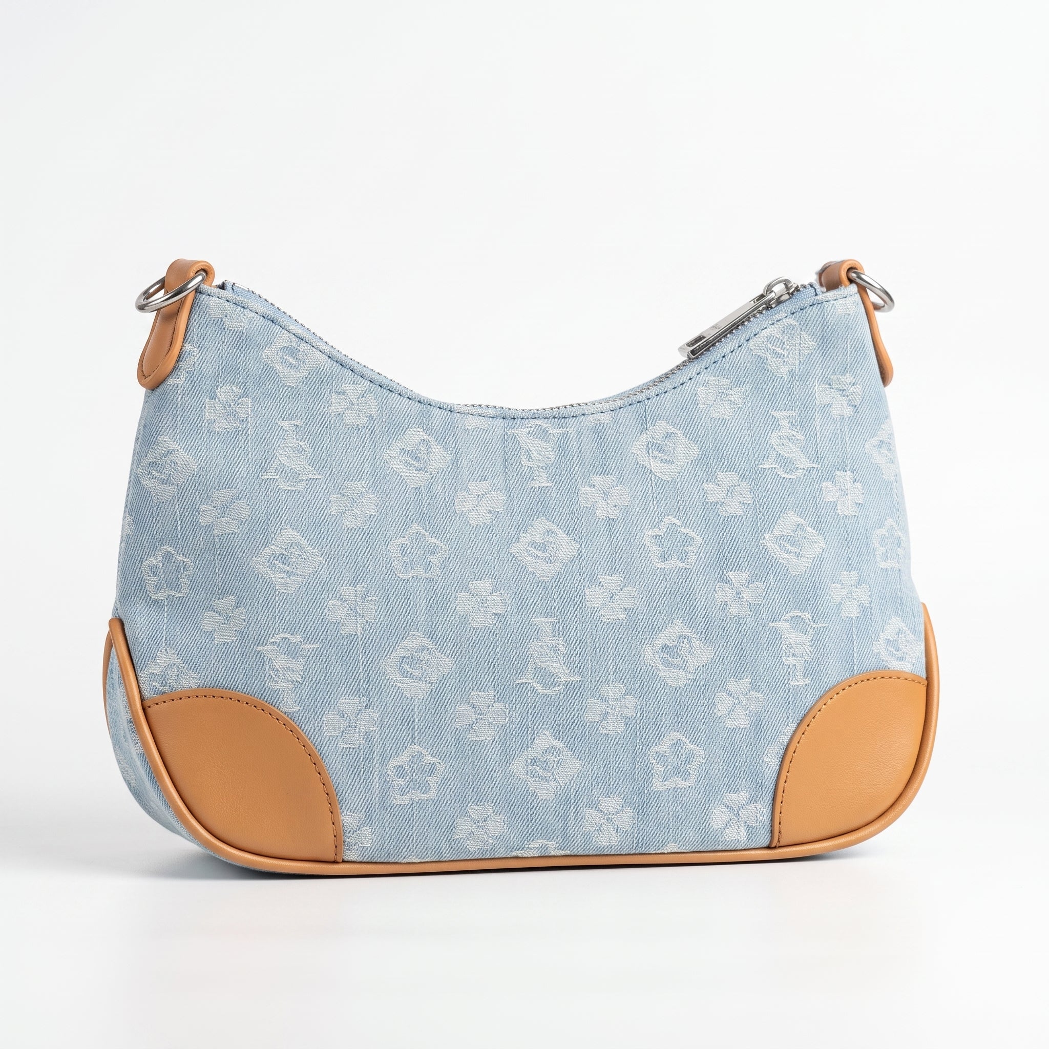 Borsa Hobo Sweet Years in Denim Jacquard con Catena e Tracolla Larga
