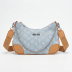 Borsa Hobo Sweet Years in Denim Jacquard con Catena e Tracolla Larga