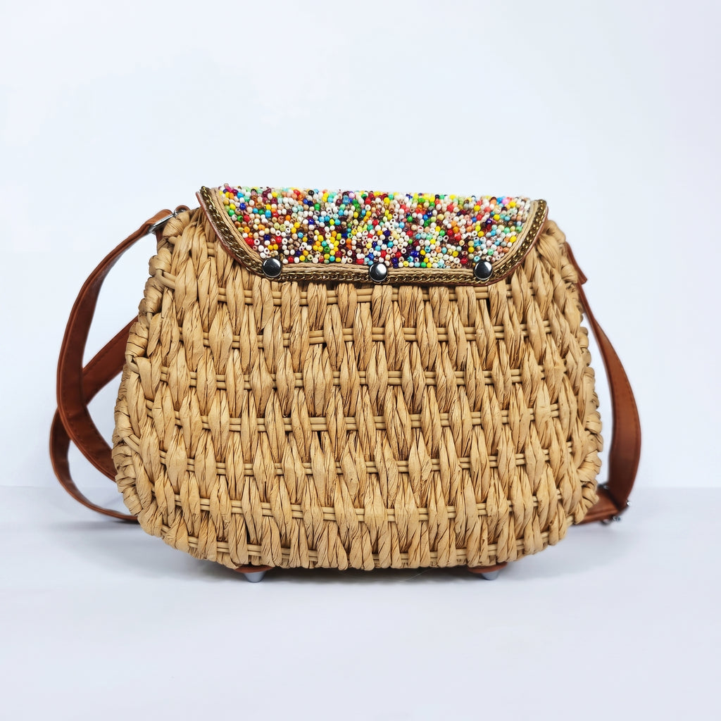 Borsa tracolla rafia intrecciata con pattino ricamato a perline – vista supplementare 3
